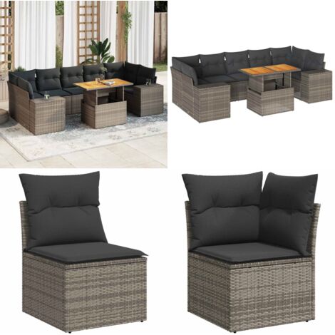 Set Divano da Giardino 8 pz con Cuscini Grigio in Polyrattan - Sedute da esterno - Tavolo da giardino