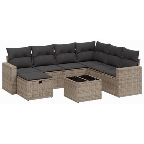 Set Divano da Giardino 8 pz con Cuscini Grigio in Polyrattan vidaXL