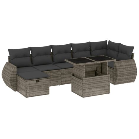 Set Divano da Giardino 8 pz con Cuscini Grigio in Polyrattan vidaXL