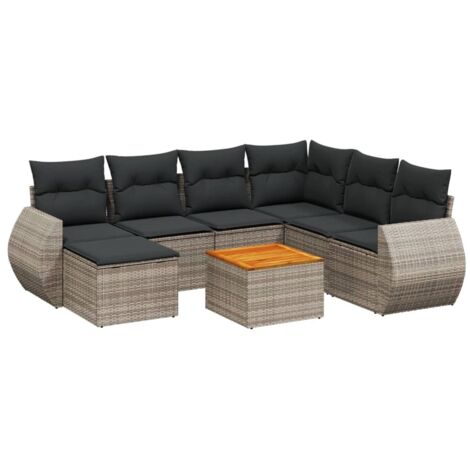 Set Divano da Giardino 8 pz con Cuscini Grigio in Polyrattan vidaXL