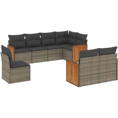 Set Divano da Giardino 8 pz con Cuscini Grigio in Polyrattan vidaXL