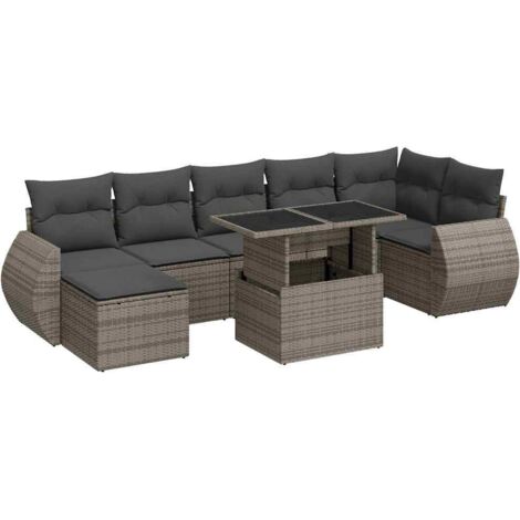 Set Divano da Giardino 8 pz con Cuscini Grigio in Polyrattan vidaXL
