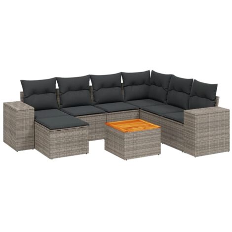 Set Divano da Giardino 8 pz con Cuscini Grigio in Polyrattan vidaXL