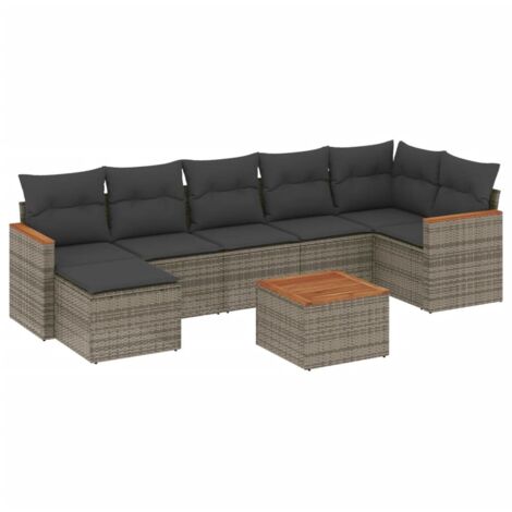 Set Divano da Giardino 8 pz con Cuscini Grigio in Polyrattan vidaXL