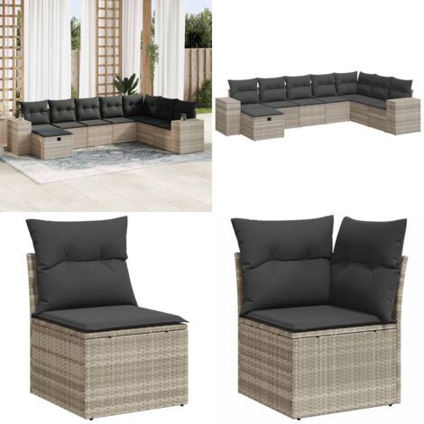 Set Divano da Giardino 8pz con Cuscini Grigio Chiaro Polyrattan - Poltrona da giardino - Seduta da giardino