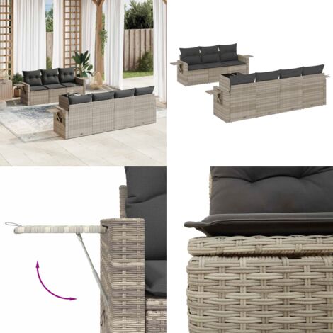 Set Divano da Giardino 8pz con Cuscini Grigio Chiaro Polyrattan - Poltrona da giardino - Tavolo da giardino