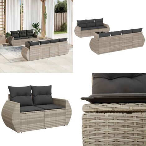 Set Divano da Giardino 8pz con Cuscini Grigio Chiaro Polyrattan - Poltrona da giardino - Tavolo da giardino