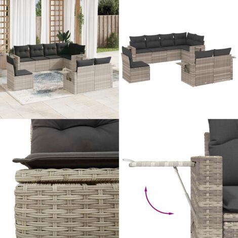 Set Divano da Giardino 8pz con Cuscini Grigio Chiaro Polyrattan - Poltrone da giardino - Cuscini da seduta