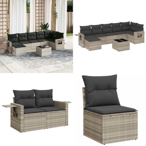 Set Divano da Giardino 8pz con Cuscini Grigio Chiaro Polyrattan - Seduta da esterno - Tavolo da giardino