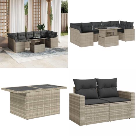 Set Divano da Giardino 8pz con Cuscini Grigio Chiaro Polyrattan - Sedute da esterno - Tavolo da giardino