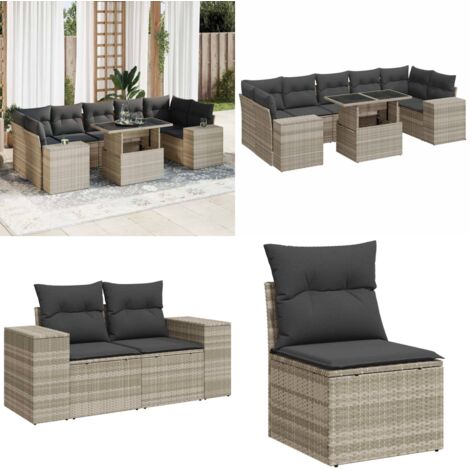 Set Divano da Giardino 8pz con Cuscini Grigio Chiaro Polyrattan - Sedute da esterno - Tavolo da giardino