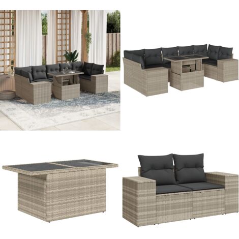 Set Divano da Giardino 8pz con Cuscini Grigio Chiaro Polyrattan - Sedute da esterno - Tavolo da giardino