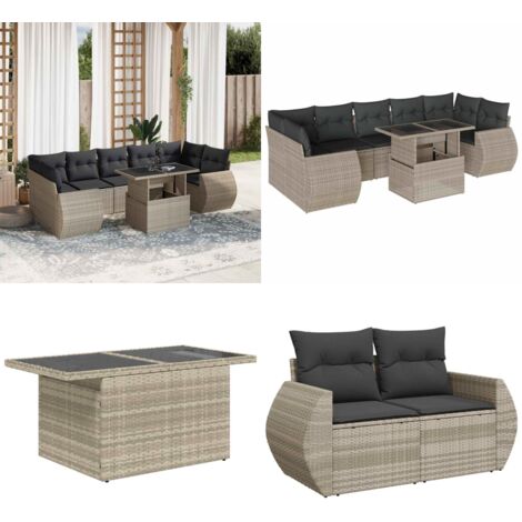 Set Divano da Giardino 8pz con Cuscini Grigio Chiaro Polyrattan - Sedute da esterno - Tavolo da giardino