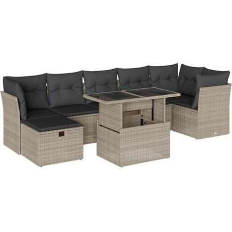 Set Divano da Giardino 8pz con Cuscini Grigio Chiaro Polyrattan vidaXL