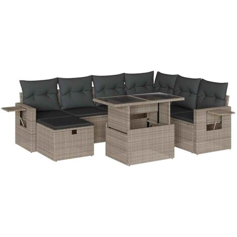 Set Divano da Giardino 8pz con Cuscini Grigio Chiaro Polyrattan vidaXL