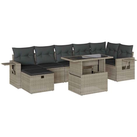Set Divano da Giardino 8pz con Cuscini Grigio Chiaro Polyrattan vidaXL