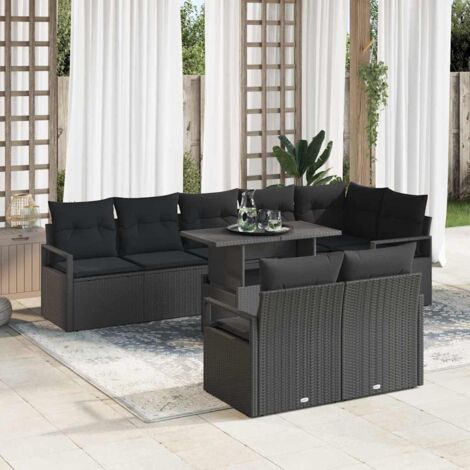 Set Divano da Giardino 9 pcs 8-Numero di posti Nero polyrattan vidaXL