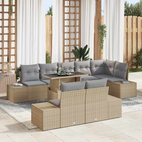 Set Divano da Giardino 9 pcs Beige Poly Rattan vidaXL