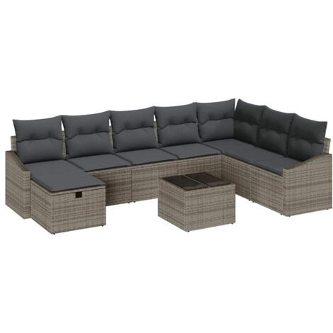 Set Divano da Giardino 9 pcs Grigio 55 x 62 x 69 cm Poly Rattan vidaXL