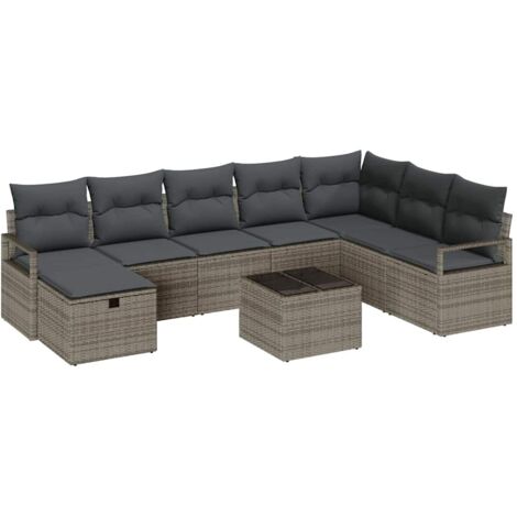 Set Divano da Giardino 9 pcs Grigio Poly Rattan vidaXL