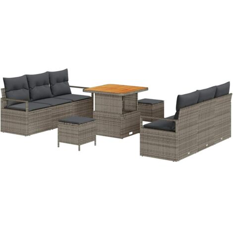 Set Divano da Giardino 9 pcs Grigio Poly Rattan vidaXL