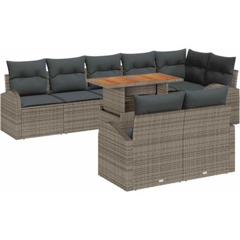 Set Divano da Giardino 9 pcs Grigio Poly Rattan vidaXL