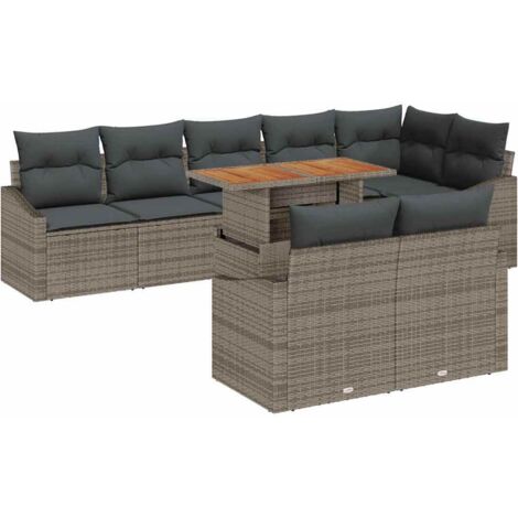 Set Divano da Giardino 9 pcs Grigio Poly Rattan vidaXL