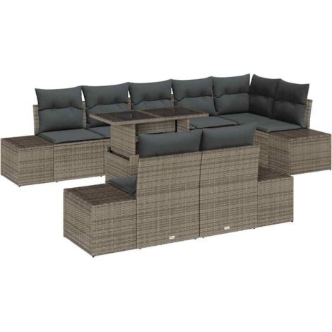 Set Divano da Giardino 9 pcs Grigio Poly Rattan vidaXL
