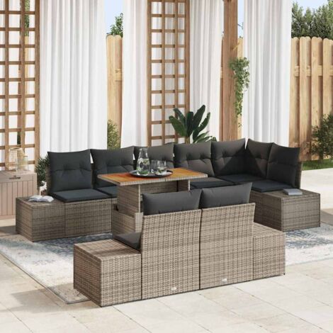 Set Divano da Giardino 9 pcs Grigio Poly Rattan vidaXL