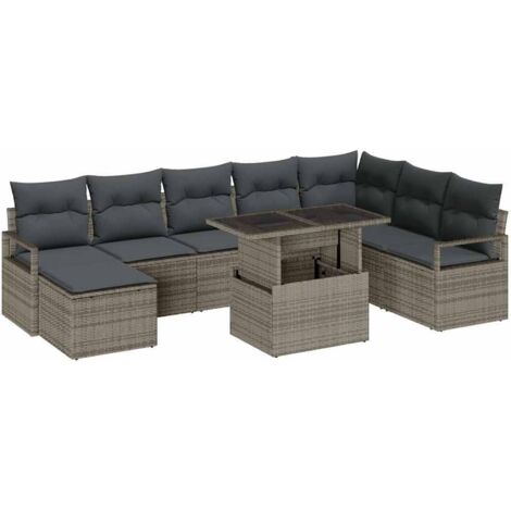 Set Divano da Giardino 9 pcs Grigio Poly Rattan vidaXL