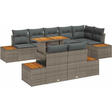 Set Divano da Giardino 9 pcs Grigio Poly Rattan vidaXL
