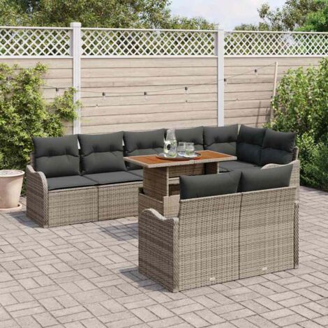 Set Divano da Giardino 9 pcs Grigio Poly Rattan vidaXL