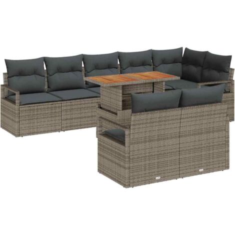 Set Divano da Giardino 9 pcs Grigio Poly Rattan vidaXL