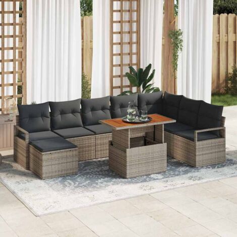 Set Divano da Giardino 9 pcs Grigio Poly Rattan vidaXL