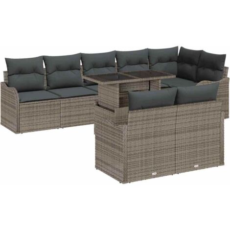 Set Divano da Giardino 9 pcs Grigio Rattan in Polipropilene vidaXL