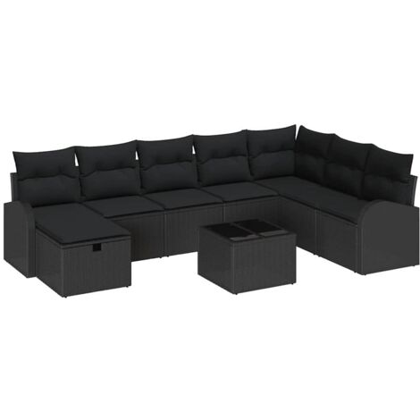 Set Divano da Giardino 9 pcs Nero 289 x 179 x 85 cm Poly Rattan vidaXL