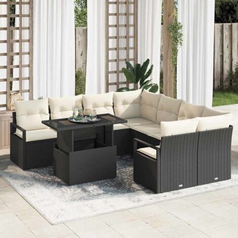 Set Divano da Giardino 9 pcs Nero e Crema polyrattan vidaXL