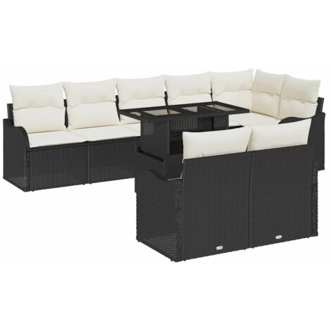 Set Divano da Giardino 9 pcs Nero Rattan in Polipropilene vidaXL