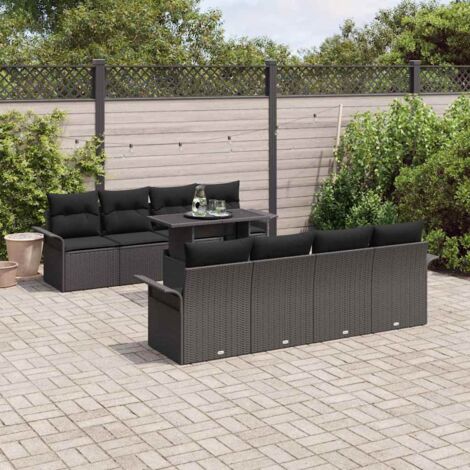 Set Divano da Giardino 9 pcs Nero Rattan in Polipropilene vidaXL