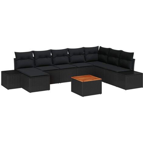 Set Divano da Giardino 9 pcs Nero vidaXL