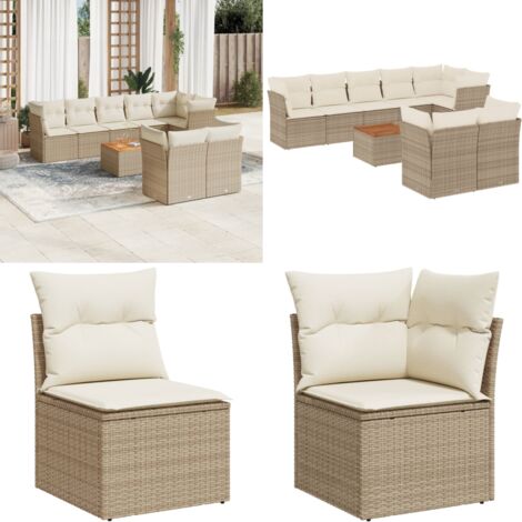 Set Divano da Giardino 9 pz con Cuscini Beige in Polyrattan - Sedute da giardino - Tavolo da giardino