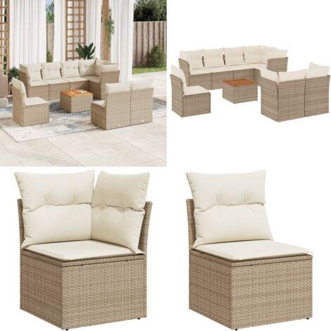Set Divano da Giardino 9 pz con Cuscini Beige in Polyrattan - Sedute da giardino - Tavolo da giardino