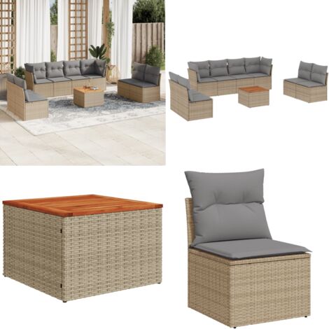 Set Divano da Giardino 9 pz con Cuscini Beige Misto Polyrattan - Sedute da giardino - Tavolo da giardino