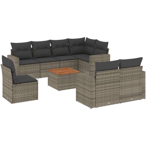 Set Divano da Giardino 9 pz con Cuscini Grigio in Polyrattan vidaXL