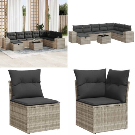 Set Divano da Giardino 9pz con Cuscini Grigio Chiaro Polyrattan - Poltrona da giardino - Seduta da giardino