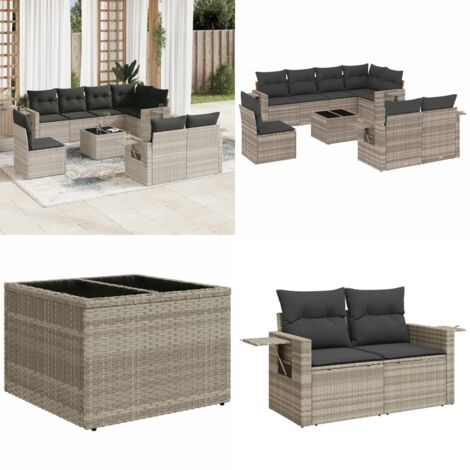 Set Divano da Giardino 9pz con Cuscini Grigio Chiaro Polyrattan - Poltrona da giardino - Tavolo da giardino