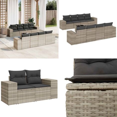 Set Divano da Giardino 9pz con Cuscini Grigio Chiaro Polyrattan - Sedute da esterno - Tavolo da giardino