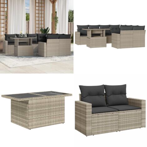 Set Divano da Giardino 9pz con Cuscini Grigio Chiaro Polyrattan - Sedute da esterno - Tavolo da giardino