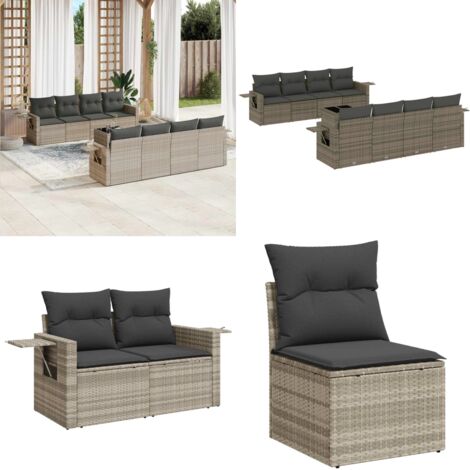 Set Divano da Giardino 9pz con Cuscini Grigio Chiaro Polyrattan - Sedute da esterno - Tavolo da giardino