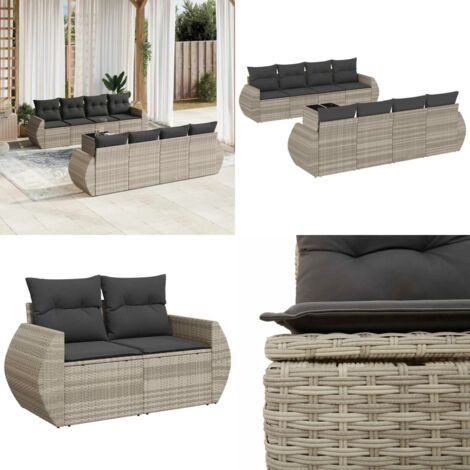 Set Divano da Giardino 9pz con Cuscini Grigio Chiaro Polyrattan - Sedute da esterno - Tavolo da giardino